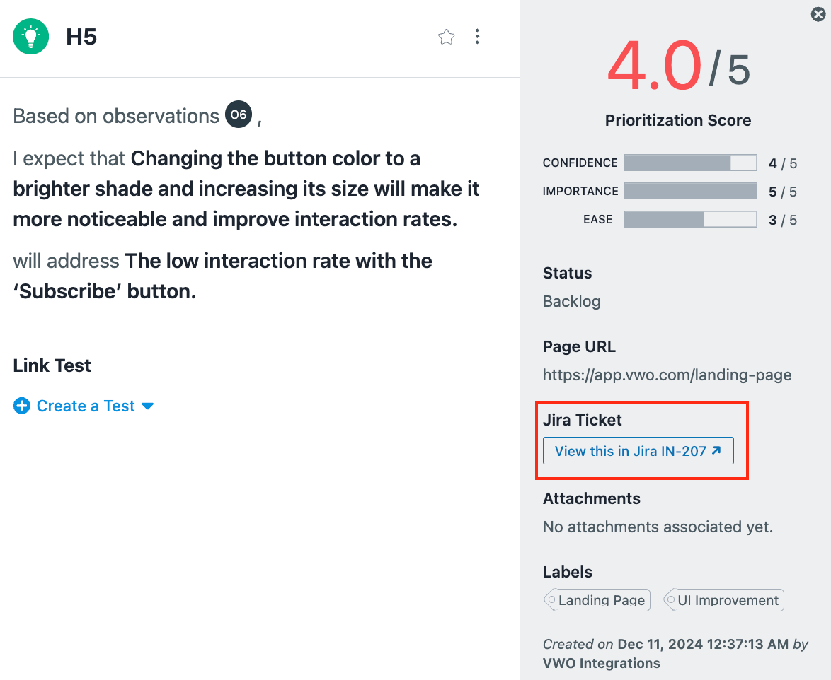 VWO_Jira_Connected_JiraTicket_Hypothesis.png